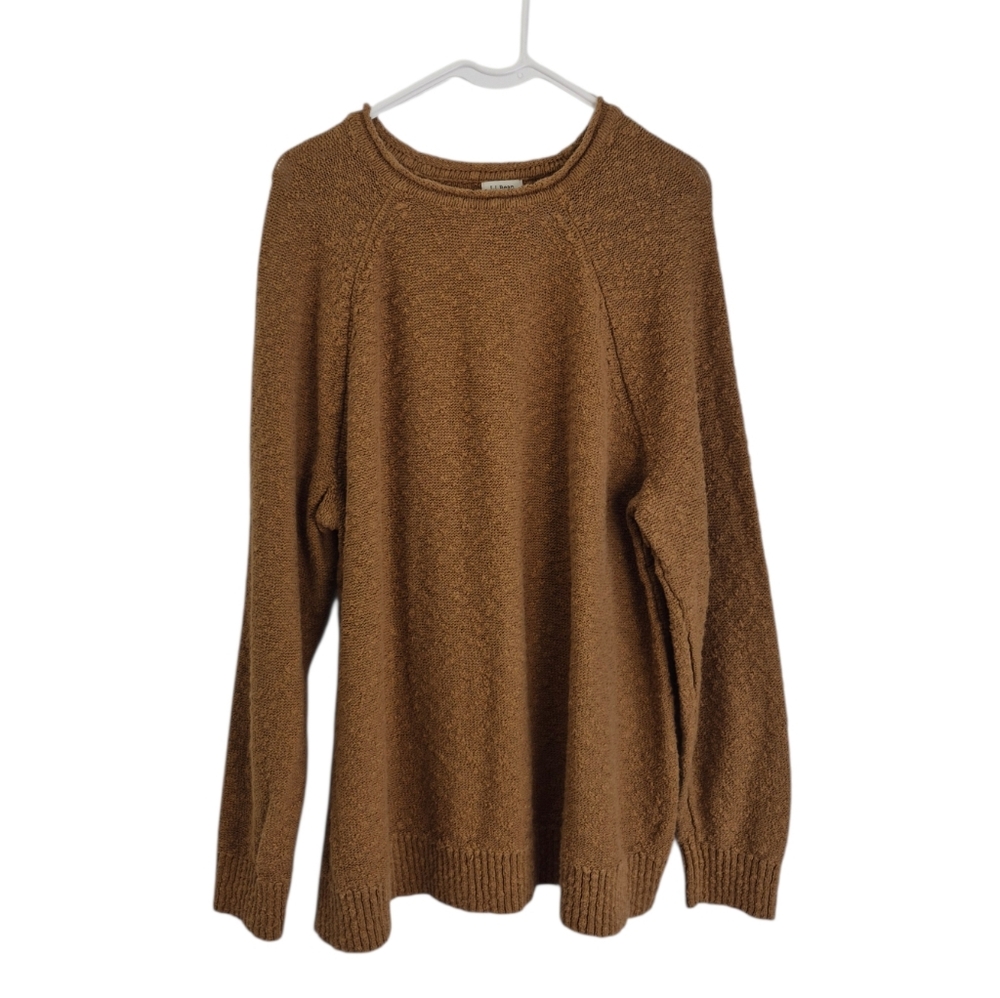 L.L. Bean Cotton Fisherman Roll Neck Sweater Brown 2X Earthy Heritage Granola